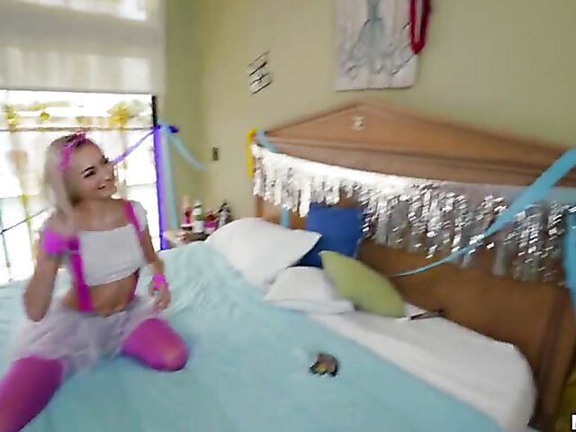 Small blonde Chloe Temple fucking in pink footless tights