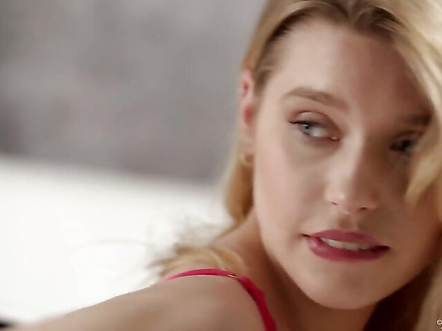 Red lingerie strip and bath masturbation with Freya Mayer's perfect fingers