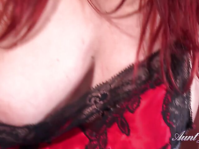 MILF redhead in lingerie Auntie Kattie gets naughty in her bedroom