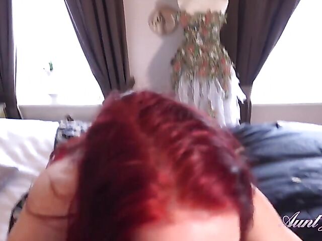 MILF redhead in lingerie Auntie Kattie gets naughty in her bedroom