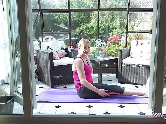 Yoga MILF Jade shows her big breasts and fingers herself