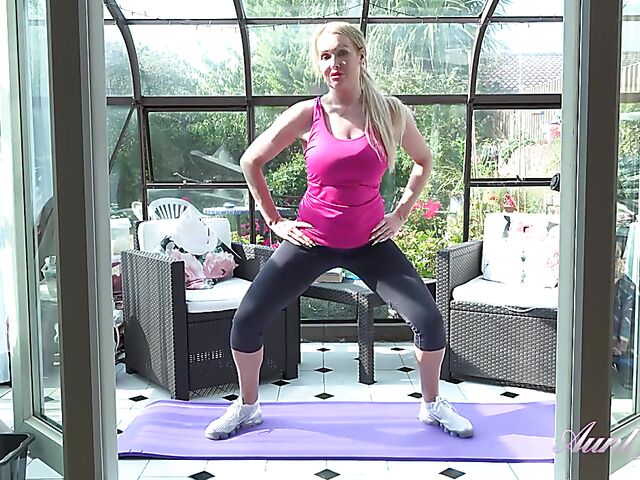 Yoga MILF Jade shows her big breasts and fingers herself