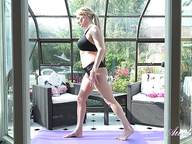 Yoga MILF Jade shows her big breasts and fingers herself