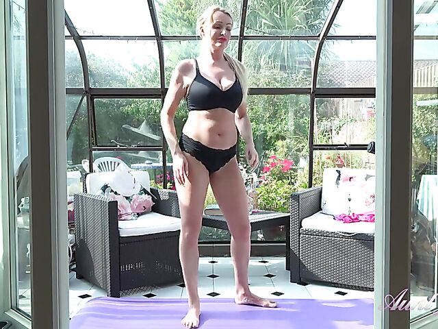 Yoga MILF Jade shows her big breasts and fingers herself