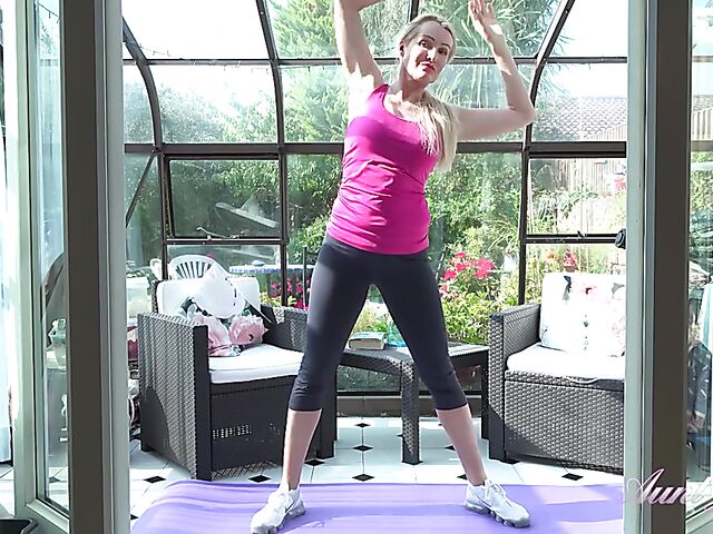 Yoga MILF Jade shows her big breasts and fingers herself