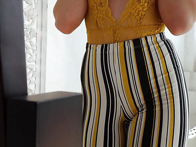 Short hair big tits model Jay Marie stripping nude and posing in the mirror