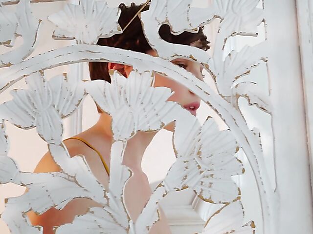 Short hair big tits model Jay Marie stripping nude and posing in the mirror