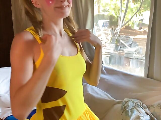 Pikachu cosplay anal with teen Hannah Hawthorne