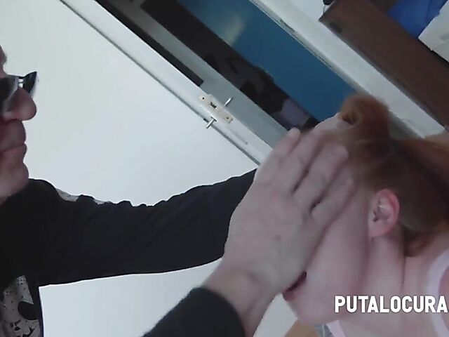 Bibian Fox - Pale redhead deepthroat and finger fuck with an older dude