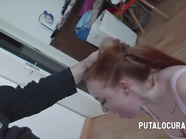 Bibian Fox - Pale redhead deepthroat and finger fuck with an older dude