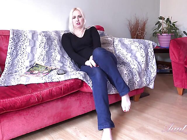 Tracey - Blonde mature solo on the sofa