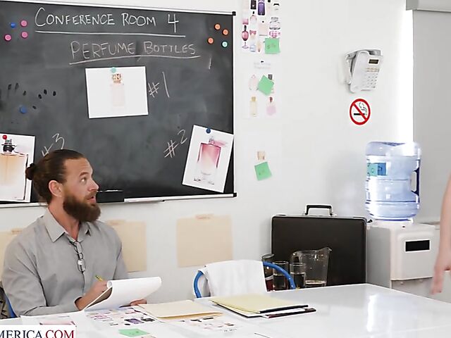 Sex at work with busty brunette Alyx Star