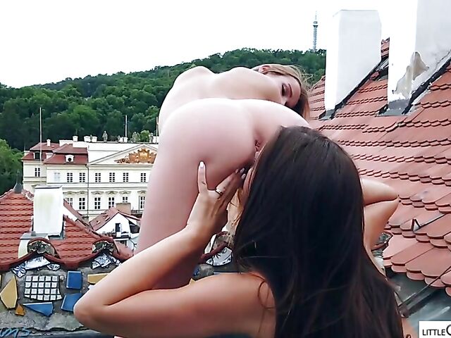 Little Caprice & Alexis Crystal - Outdoor lesbian public love rooftop