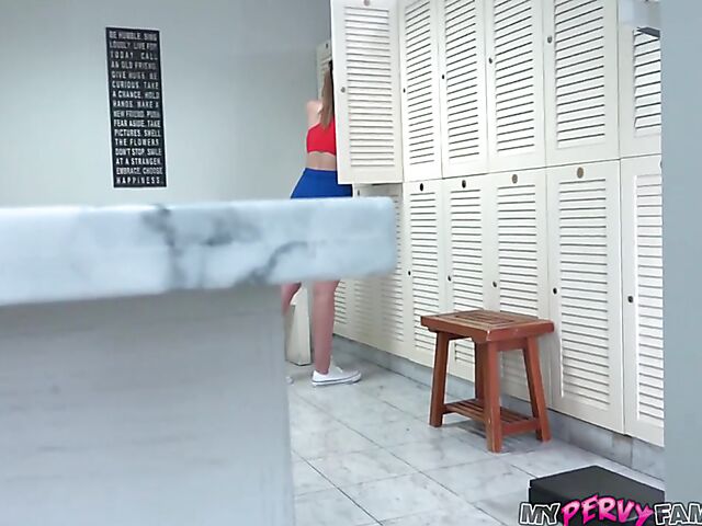 Michele James - Pretty girl with glasses and big natural tits POV fucked in the locker room