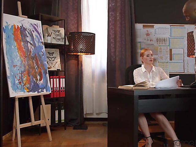 Redhead therapist Kiara Lord gets interracial creampie with her new black patient