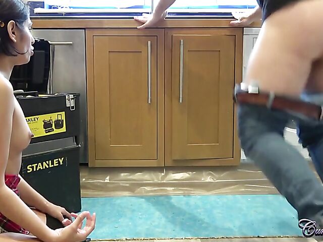 Sahara Knite - Schoolgirl blowjob and cum on face with a lucky plumber