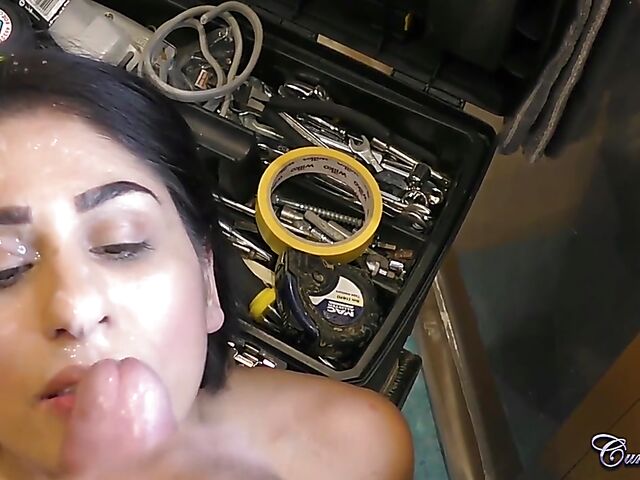 Sahara Knite - Schoolgirl blowjob and cum on face with a lucky plumber