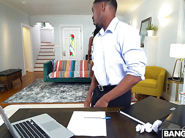 Seductive ebony chick Ashley Aleigh wants Jonathan Jordan's black cock in her black pussy