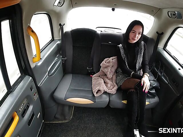 Taxi fuck in stockings with euro brunette Freya Dee