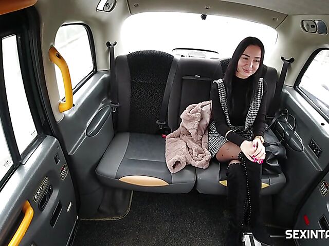Taxi fuck in stockings with euro brunette Freya Dee