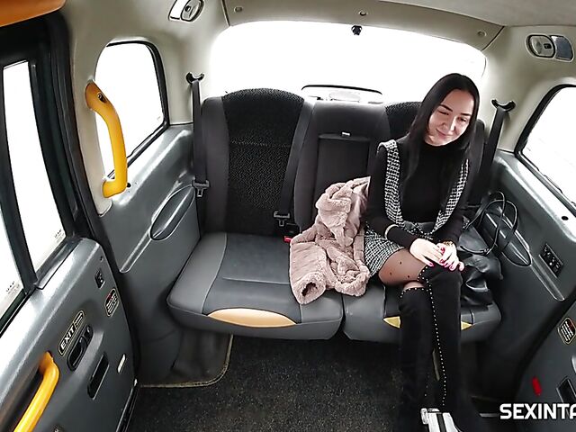 Taxi fuck in stockings with euro brunette Freya Dee