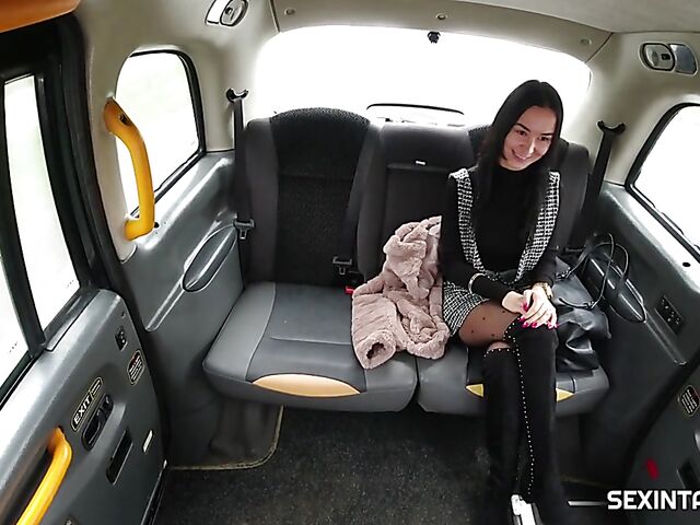 Taxi fuck in stockings with euro brunette Freya Dee