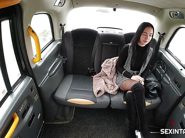 Taxi fuck in stockings with euro brunette Freya Dee