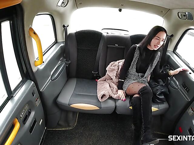 Taxi fuck in stockings with euro brunette Freya Dee