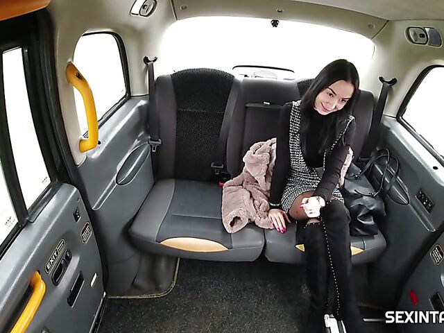 Taxi fuck in stockings with euro brunette Freya Dee