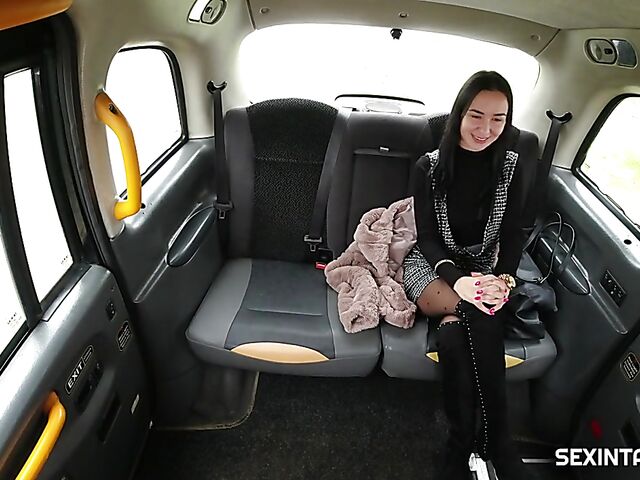 Taxi fuck in stockings with euro brunette Freya Dee