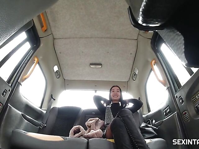 Taxi fuck in stockings with euro brunette Freya Dee