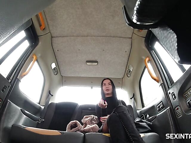 Taxi fuck in stockings with euro brunette Freya Dee
