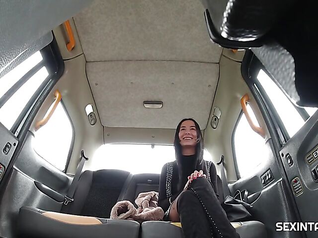 Taxi fuck in stockings with euro brunette Freya Dee