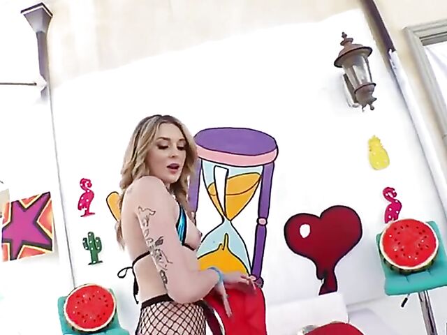 Fishnet anal close up with cute Charlotte Sins