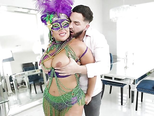 Big booty latina Carmela Clutch celebrating Mardi Gras