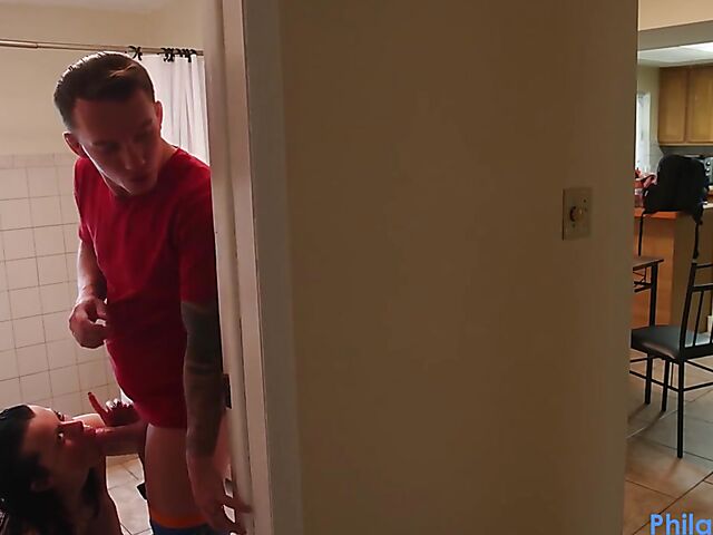 Sneaky bathroom sex with big breasted Nadia White