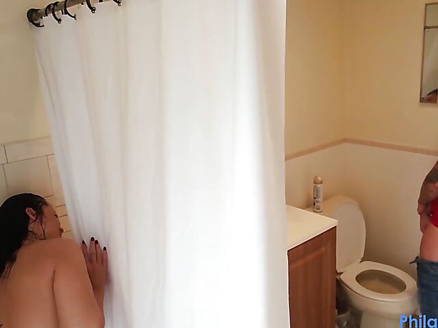 Sneaky bathroom sex with big breasted Nadia White