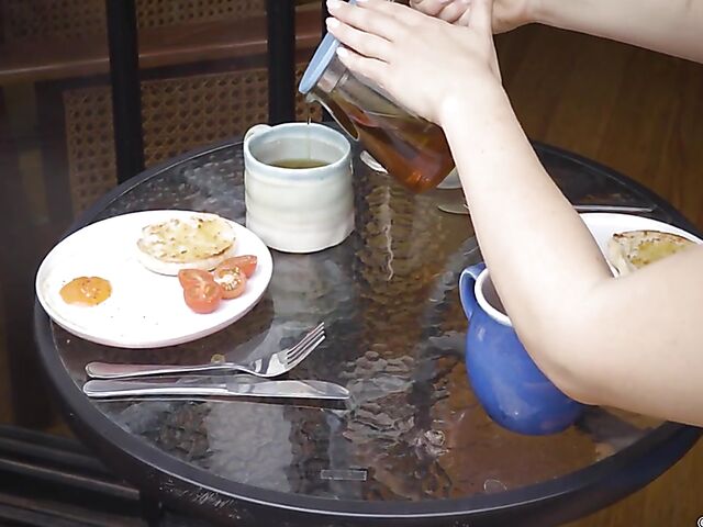 All natural lesbian girls Nova Hawthorne and Valentine love tits and pussy for breakfast