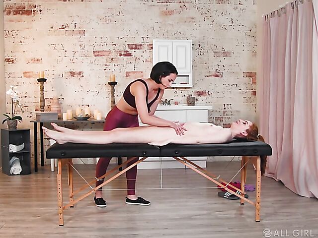 Sexy nude redhead Maya Kendrick turns on her lesbian masseuse Casey Calvert