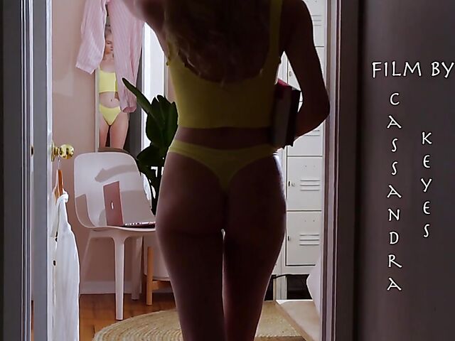 Beautiful blonde in yellow Roxy Shaw getting nude