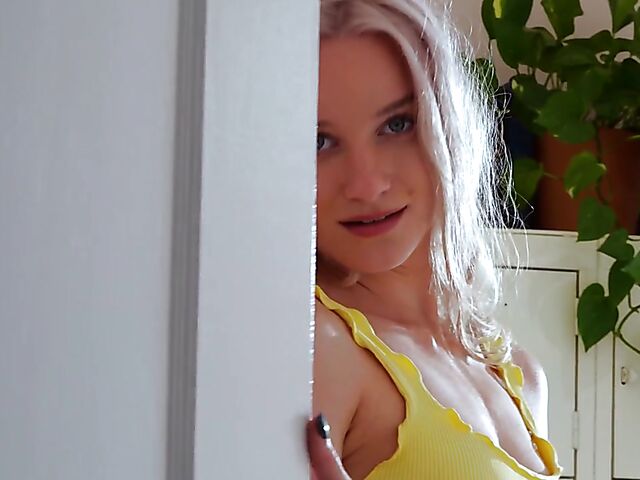 Beautiful blonde in yellow Roxy Shaw getting nude