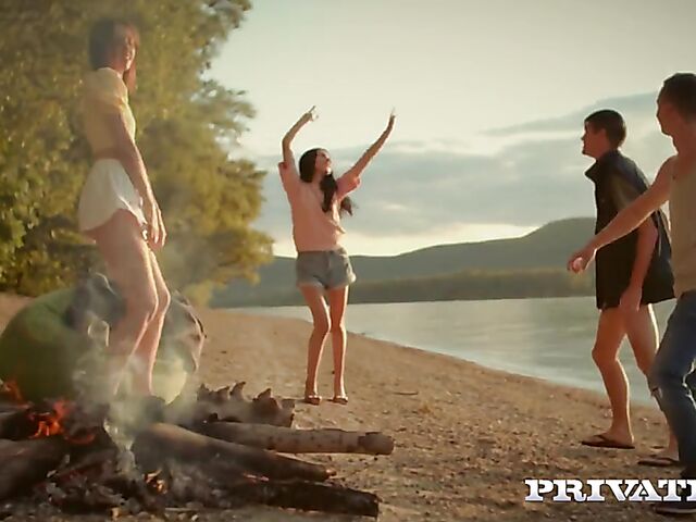 Good time outside and passionate sex with lovely brunette Alyssa Bounty