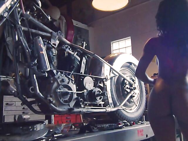 Sexy ebony biker babe and playboy model Harley Dean shows off her body