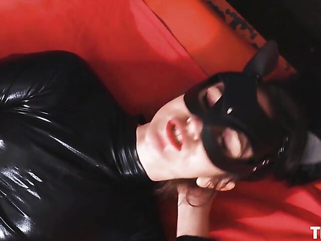 Kinky girl in latex masturbation and bottle insertion featuring Adelyn