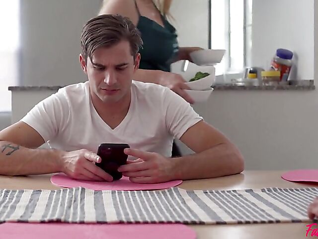 Christie Stevens & Kenzie Reeves- Milf and teen get nailed in bed and have a foursome