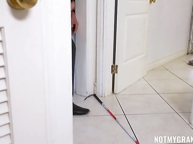 Dirty old man pretends to be blind and spies on Ava Madison in the shower to fuck her wet snatch afterward