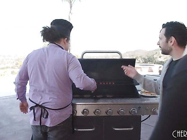 BBQ time with hot blonde MILF Brook Page and her cuckold husband