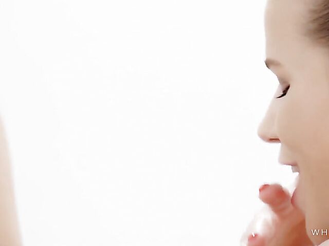 High heels masturbation in the mirror next to Sarah Kay's sleeping lover