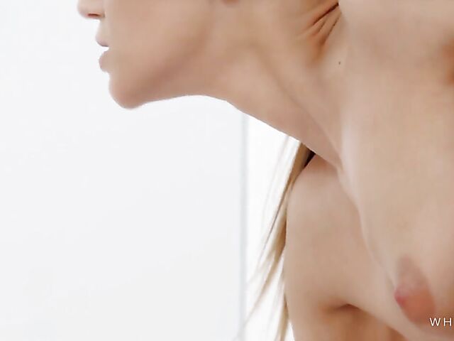 High heels masturbation in the mirror next to Sarah Kay's sleeping lover