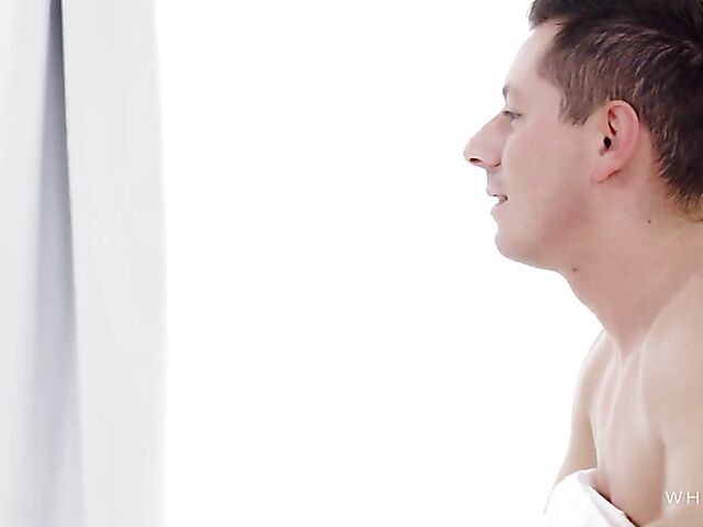 High heels masturbation in the mirror next to Sarah Kay's sleeping lover